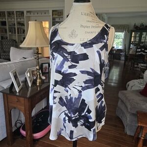 NIC+ZOE Navy and White Abstract Camisole